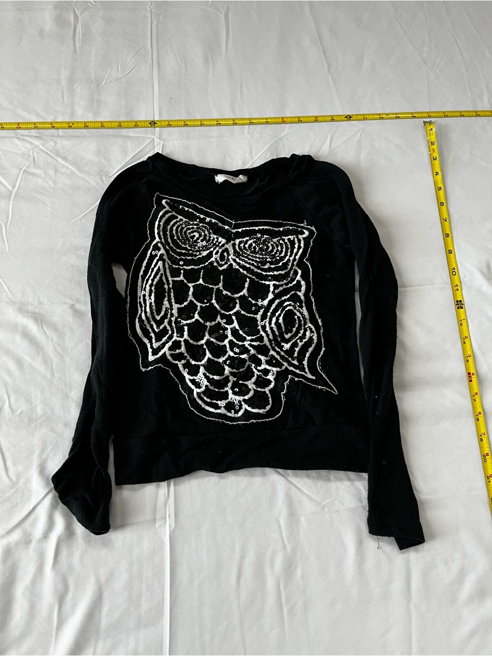 Black Long-Sleeve Women's Sweater with White Owl Motif